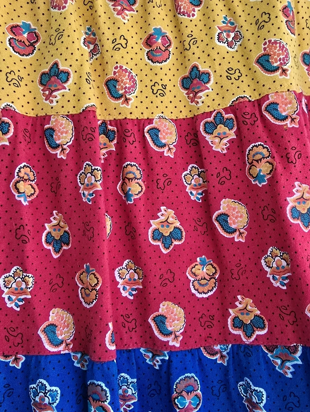 Vintage Floral Tiered Maxi Skirt Boho Hippie Cottagcore Multi Color